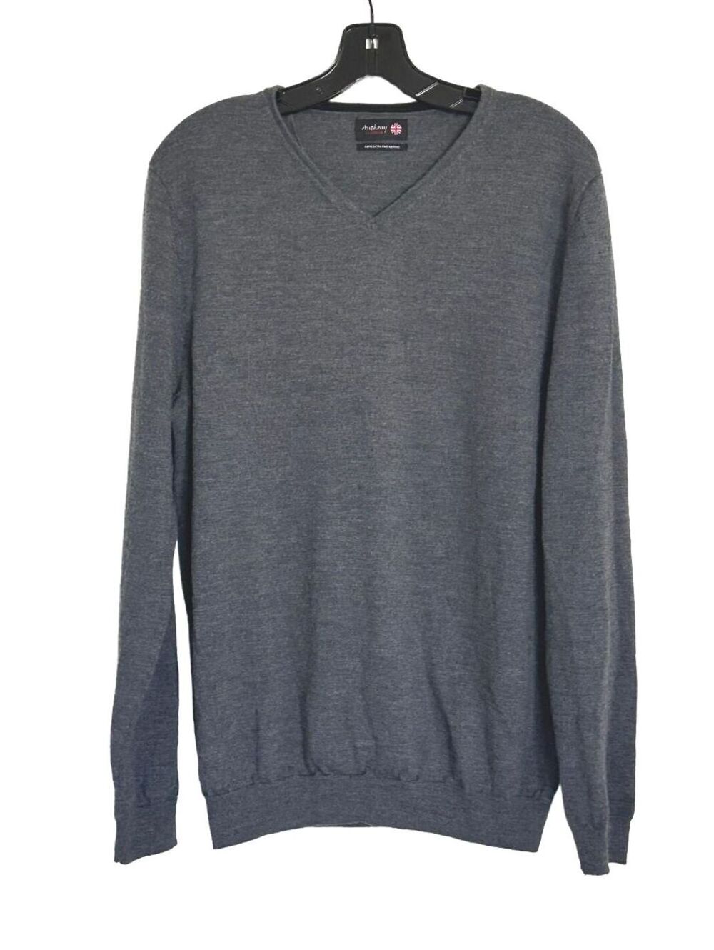 Anthony of London Extra Fine Merino Wool V-Neck Sweater Grey Men's - Large